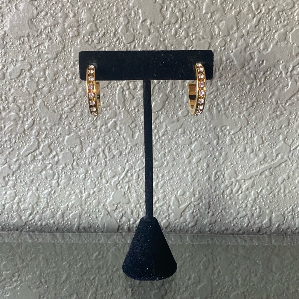 Gold Crystal Huggie Hoop Earrings - Clear Stones